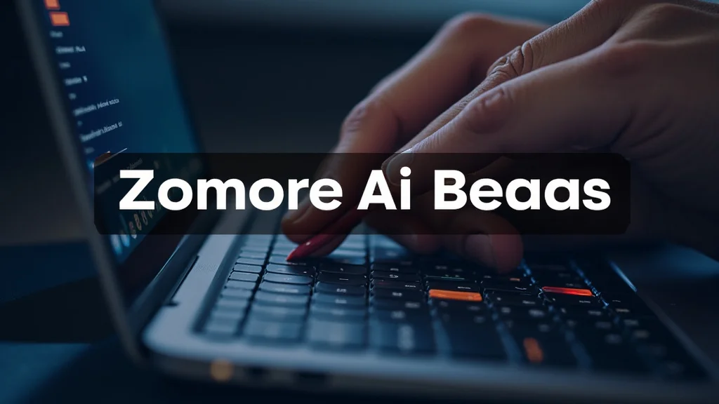 The image shows a person using an AI writing tool on a laptop, illustrating mastering AI writing tools for beginners.